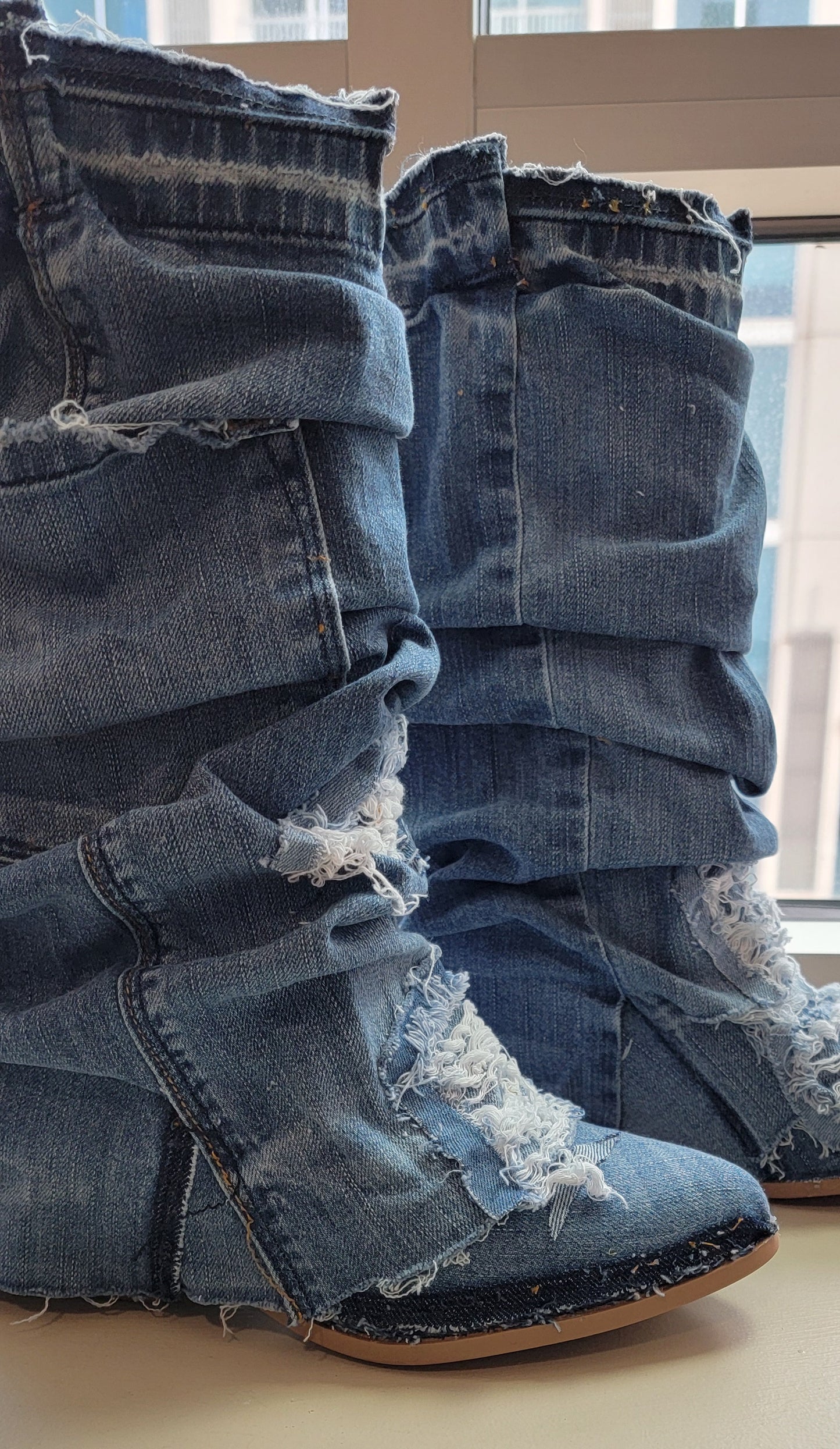 The "ARLOWE" Boho Distressed Denim Slouchy Western Boots