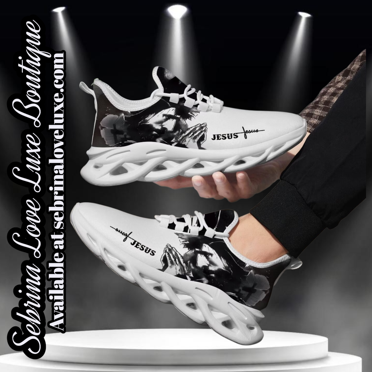 Men's "JESUS" Black & White Sneakers Running Shoes