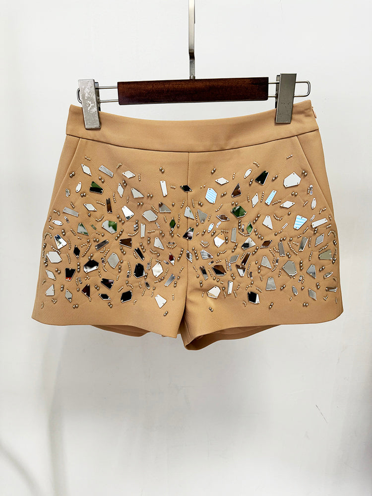 Sexy Beautiful Taupe Shattered Mirror 2pc Blazer & Shorts Set