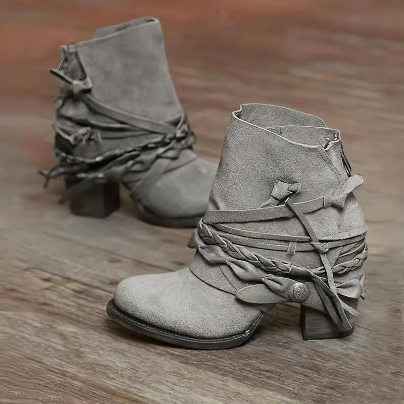 Cool Light Gray Boho Festival Rustic Western Ankle Booties
