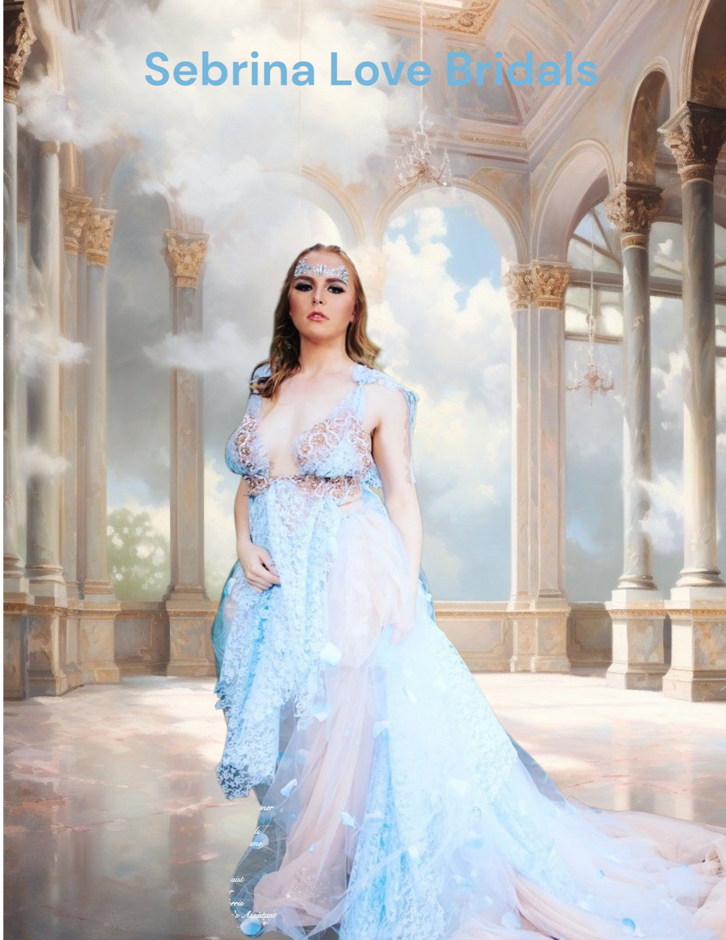 Sample Gown "MAURA" Blue & Blush Lace & Tulle Wedding Ballgown Set