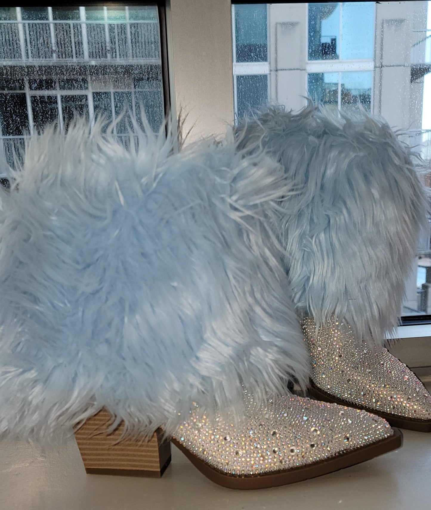 The "LANEY" Boho Festival Crystal Blue Fur Western Boots