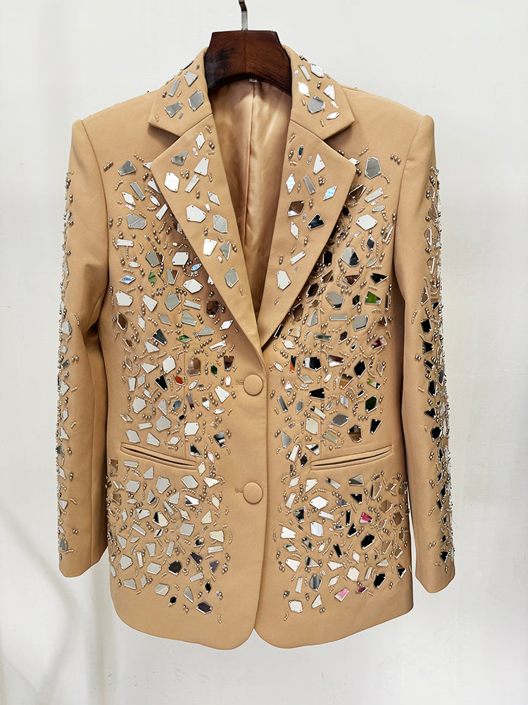 Sexy Beautiful Taupe Shattered Mirror 2pc Blazer & Shorts Set