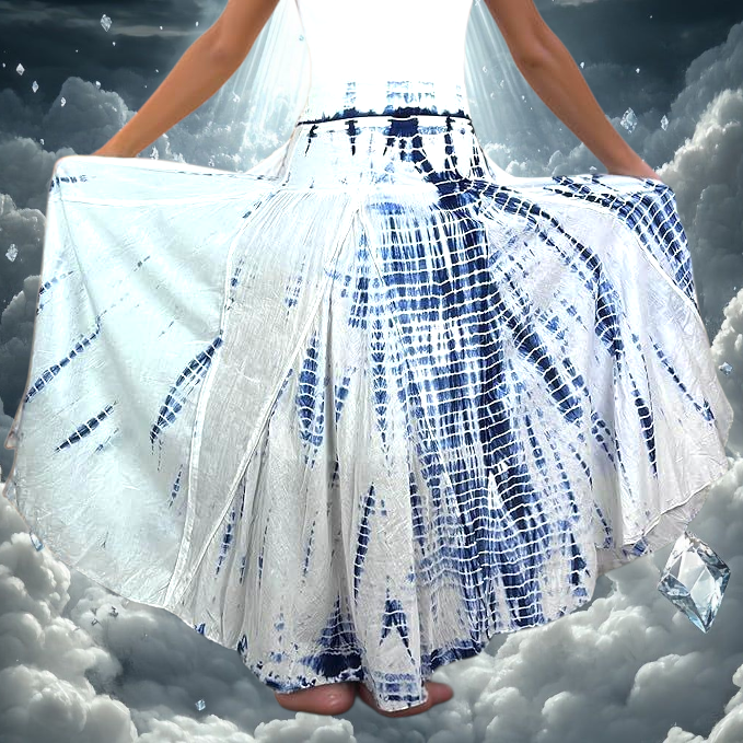 Gypsy Bohemian Blue & White Tie Dye Maxi Skirt Set