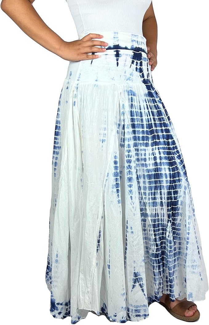 Gypsy Bohemian Blue & White Tie Dye Maxi Skirt Set