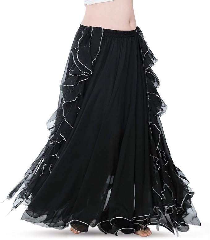 Exotic Black Chiffon Ruffled Gypsy Bellydance Maxi Skirt