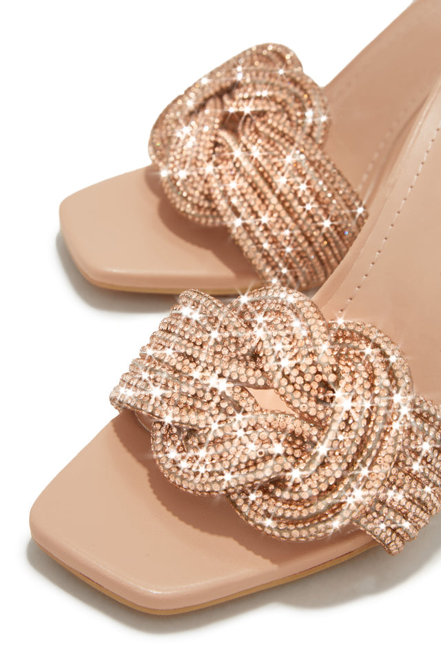 Sexy Rose Gold Rhinestone Crystal Diamante Mule Heels
