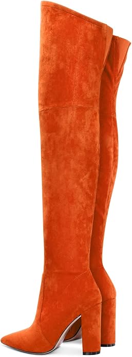 Beautiful Orange Faux Suede Over The Knee Thigh Boots