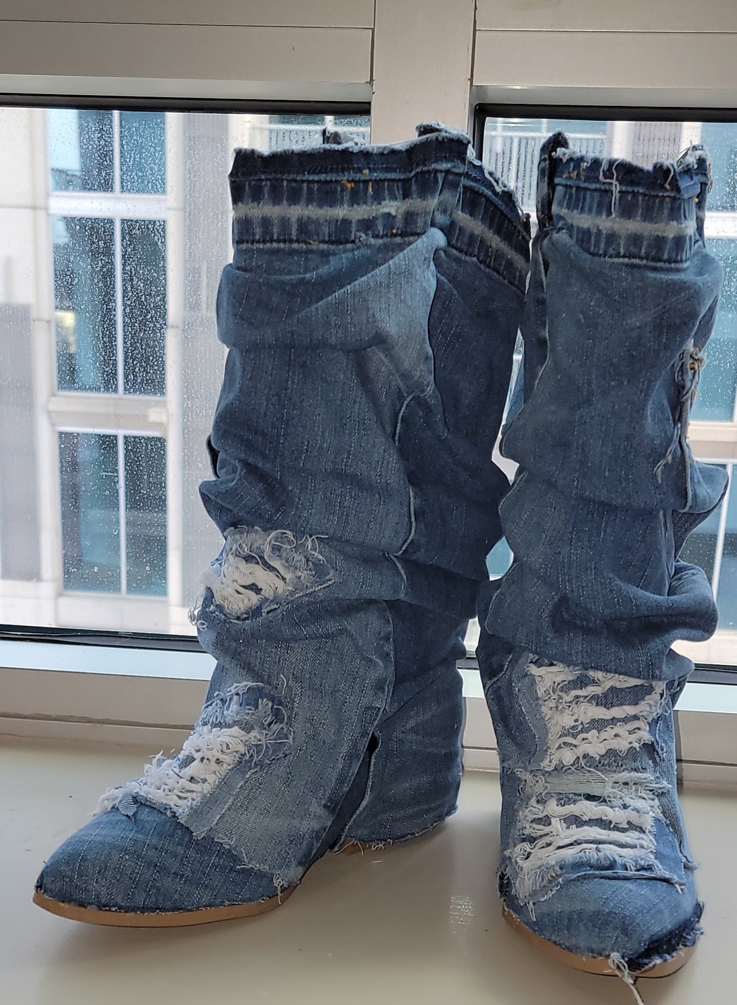 The "ARLOWE" Boho Distressed Denim Slouchy Western Boots