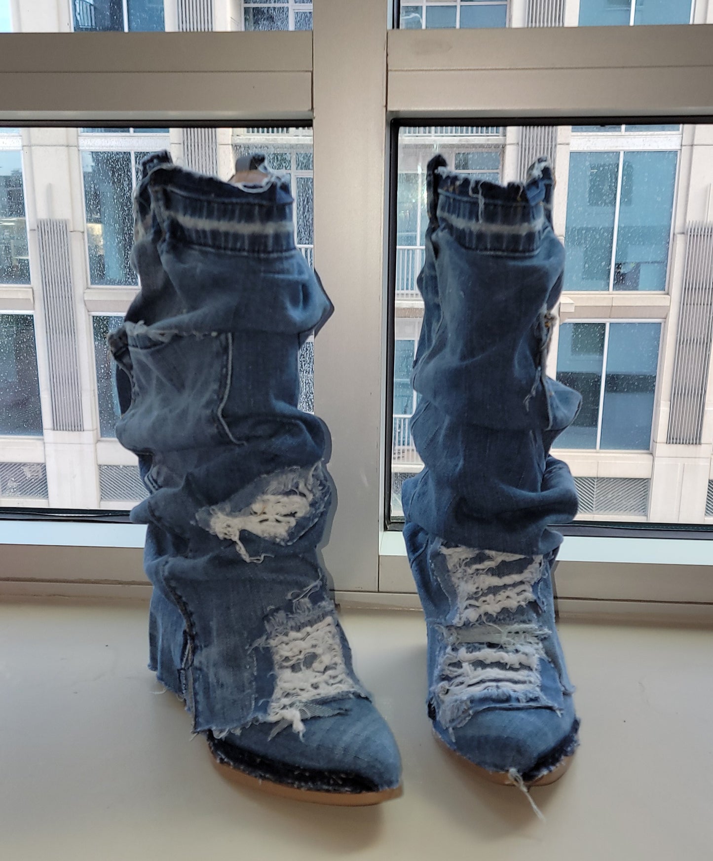 The "ARLOWE" Boho Distressed Denim Slouchy Western Boots