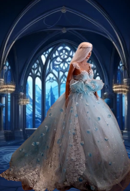 Sample Gown "SERENITY" Blue & White Lace & Tulle Wedding Ballgown Set