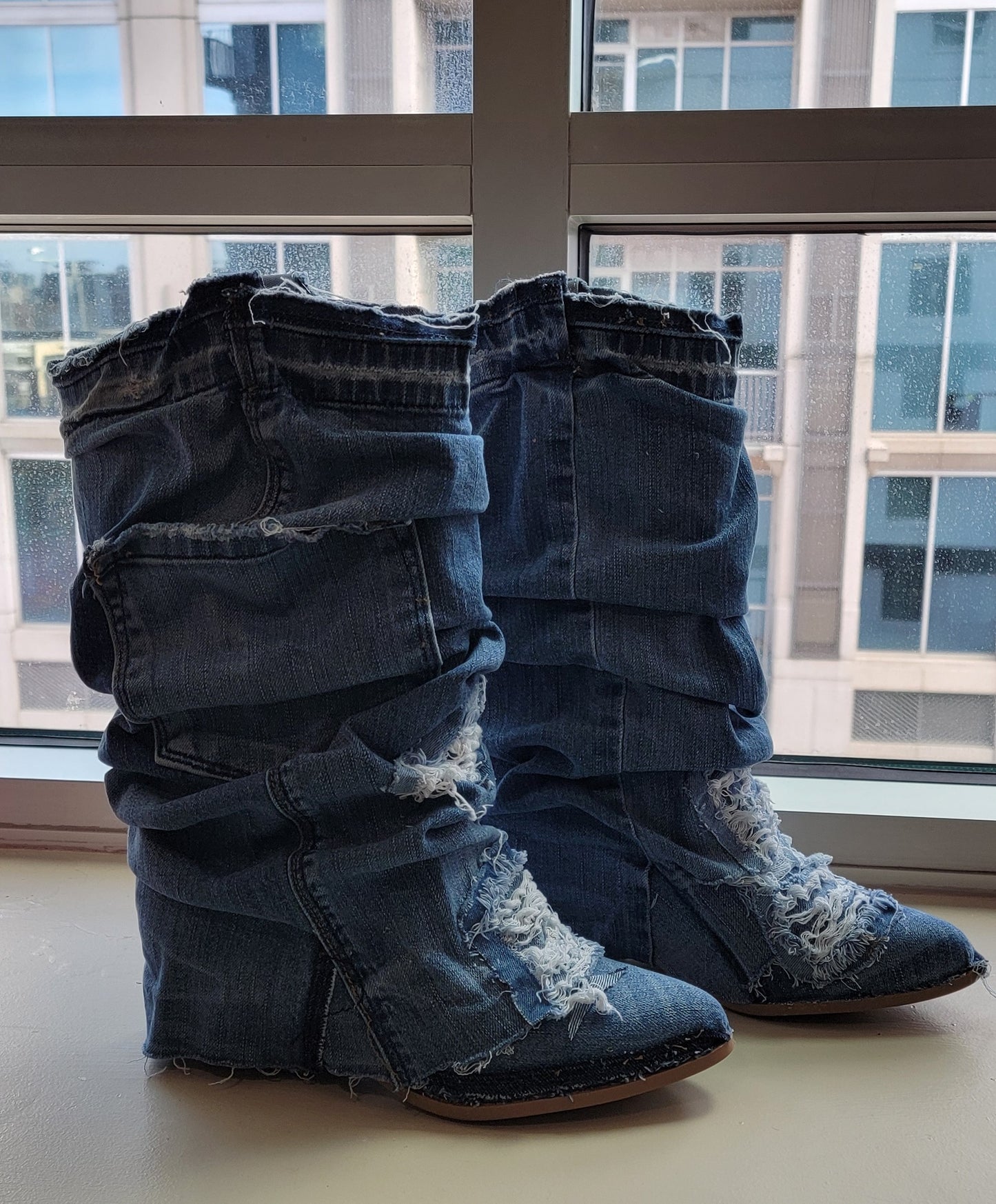 The "ARLOWE" Boho Distressed Denim Slouchy Western Boots