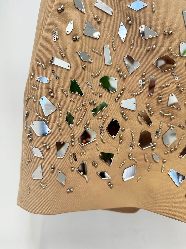 Sexy Beautiful Taupe Shattered Mirror 2pc Blazer & Shorts Set