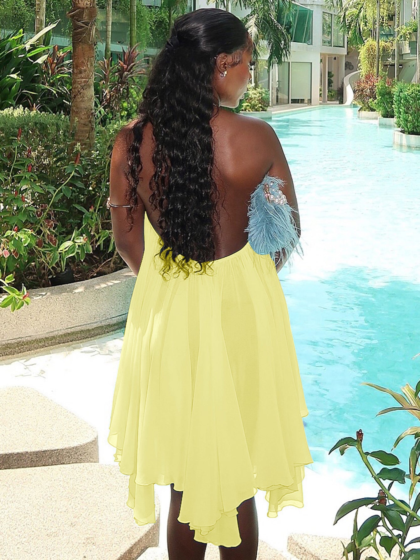 Sexy Yellow Chiffon Trapeze Mini Dress