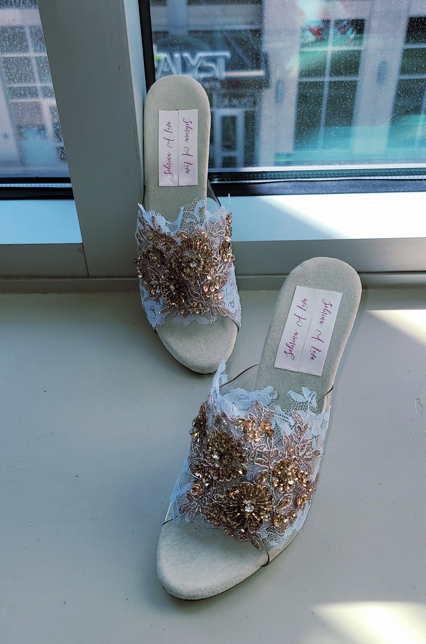 "MAURA" Something Blue Cinderella Inspired Clear Mule Heels