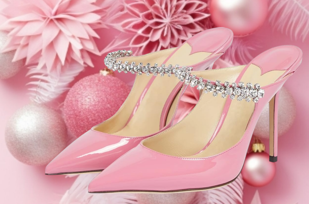 Sexy Baby Pink Jewel Embellished Mule Heels