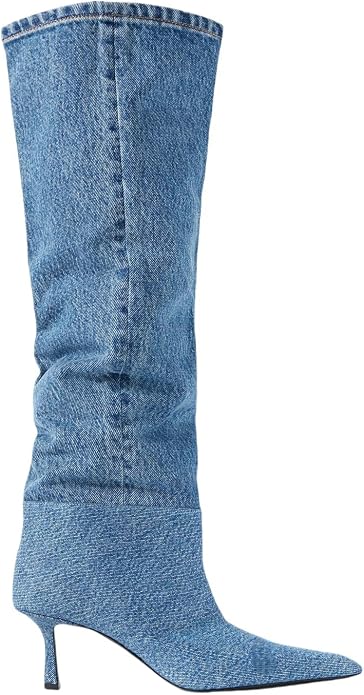 Chic Blue Denim Kitten Heel Knee Boots