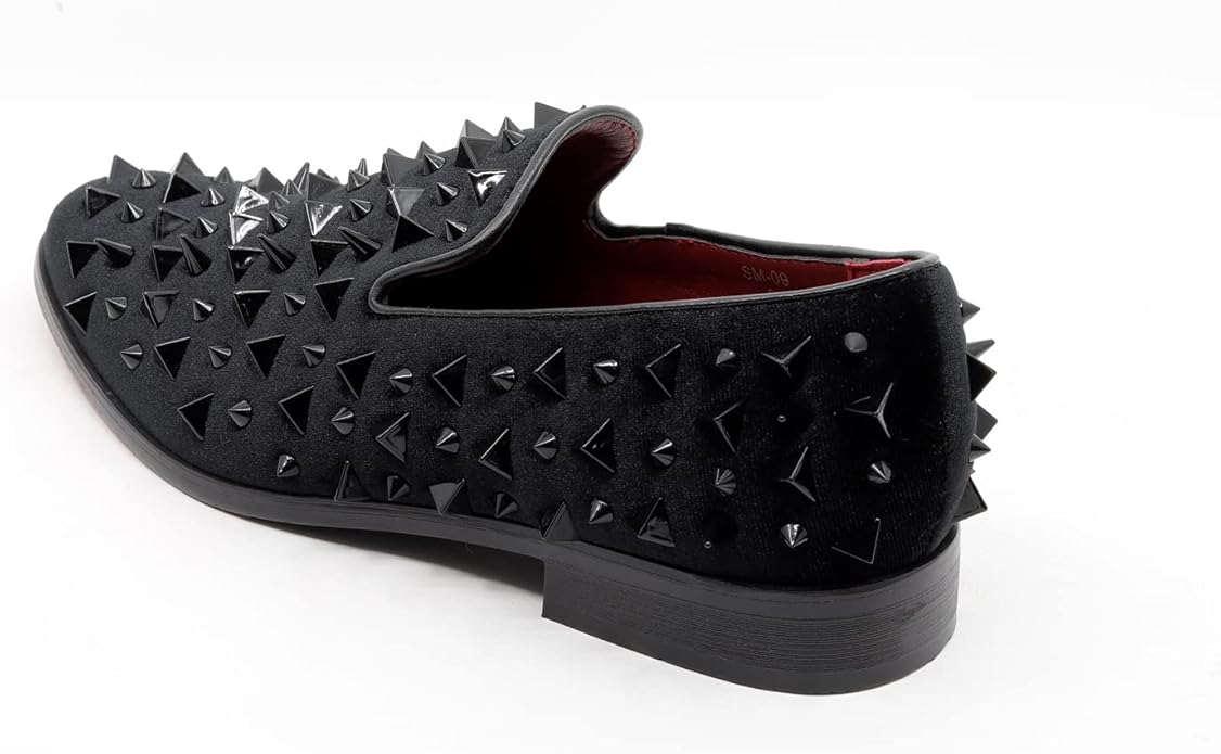 Edgy Gothic Men's Black & Gold Spiked Drivers Moccasins Opera Pump