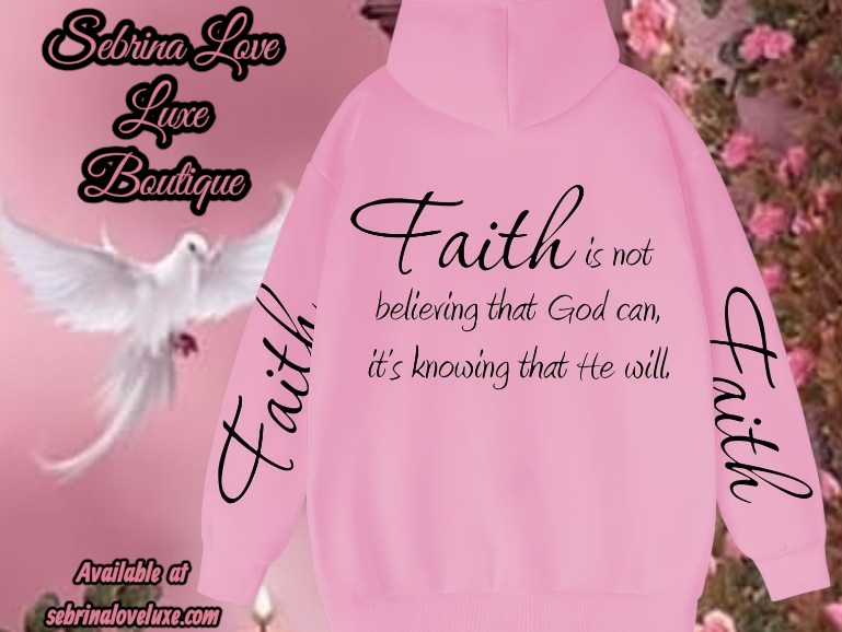 Comfy Cozy "FAITH IS" Graphic Pink & Black Oversized Hoodie Sweatshirt