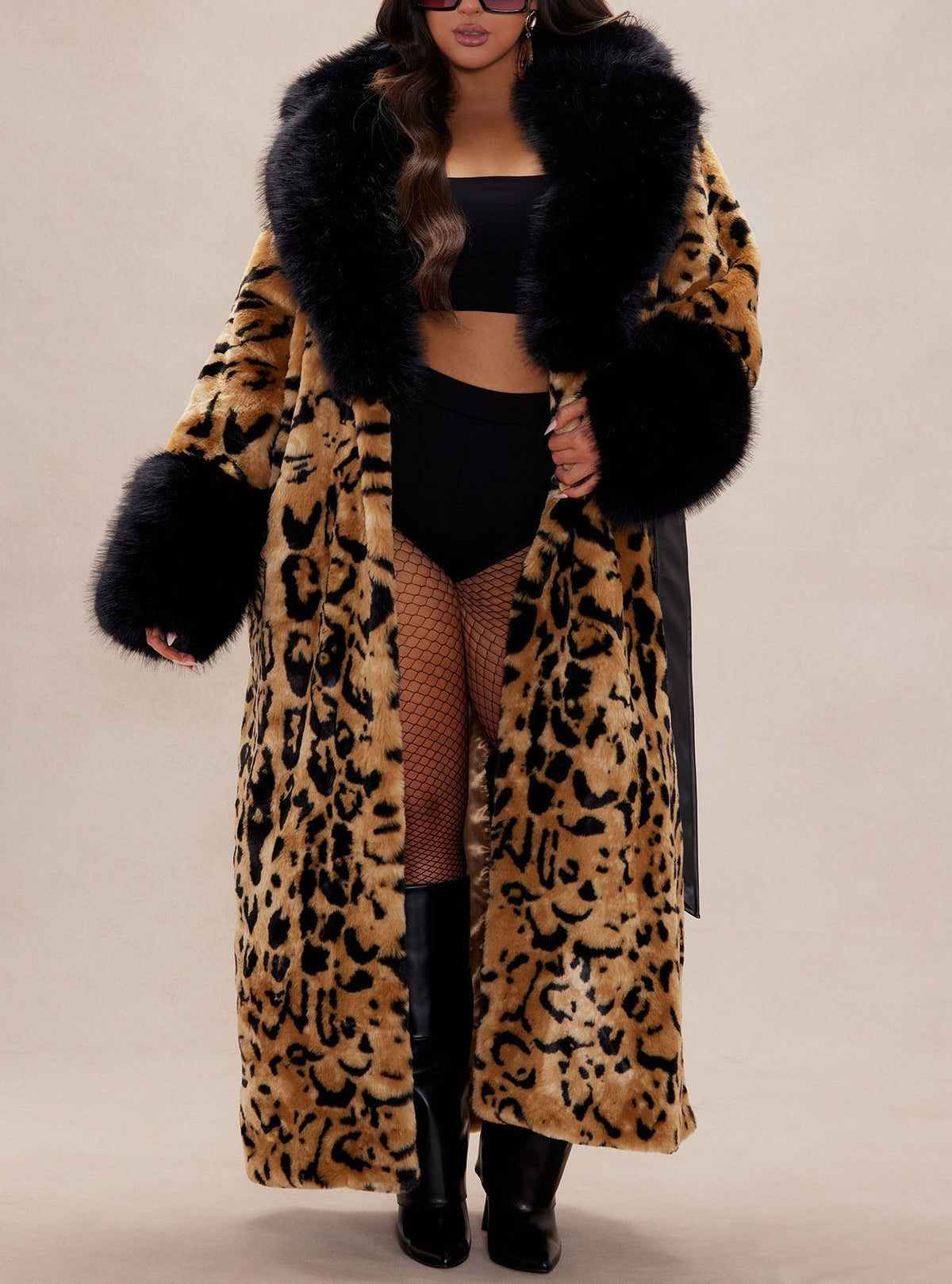 Luxe Plush Brown & Black Leopard Print Faux Fur Coat