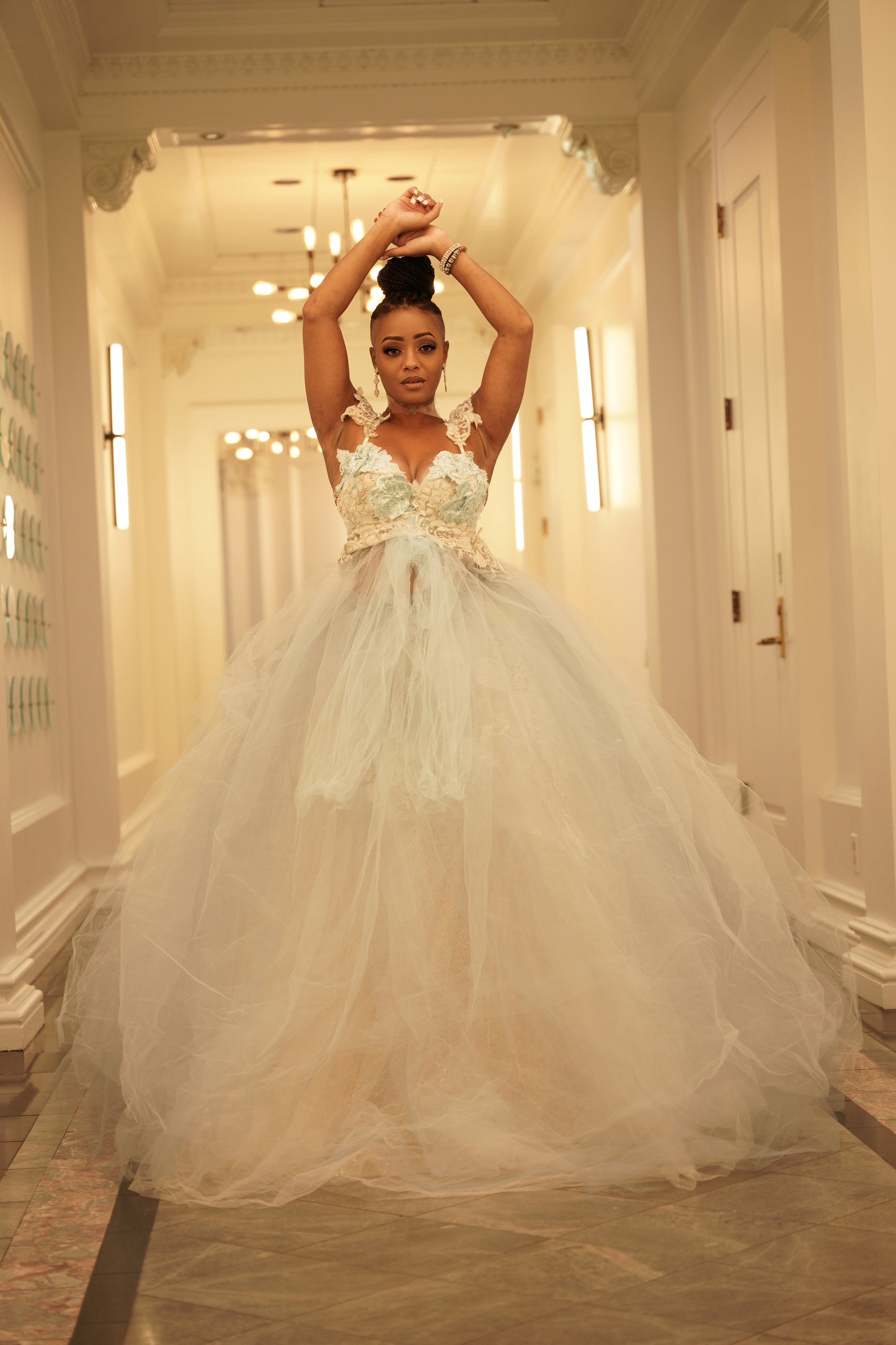 Sample Gown Set Only "JASMINE ALYSHA" Blue & Ivory Tulle & Lace Wedding Ballgown Set