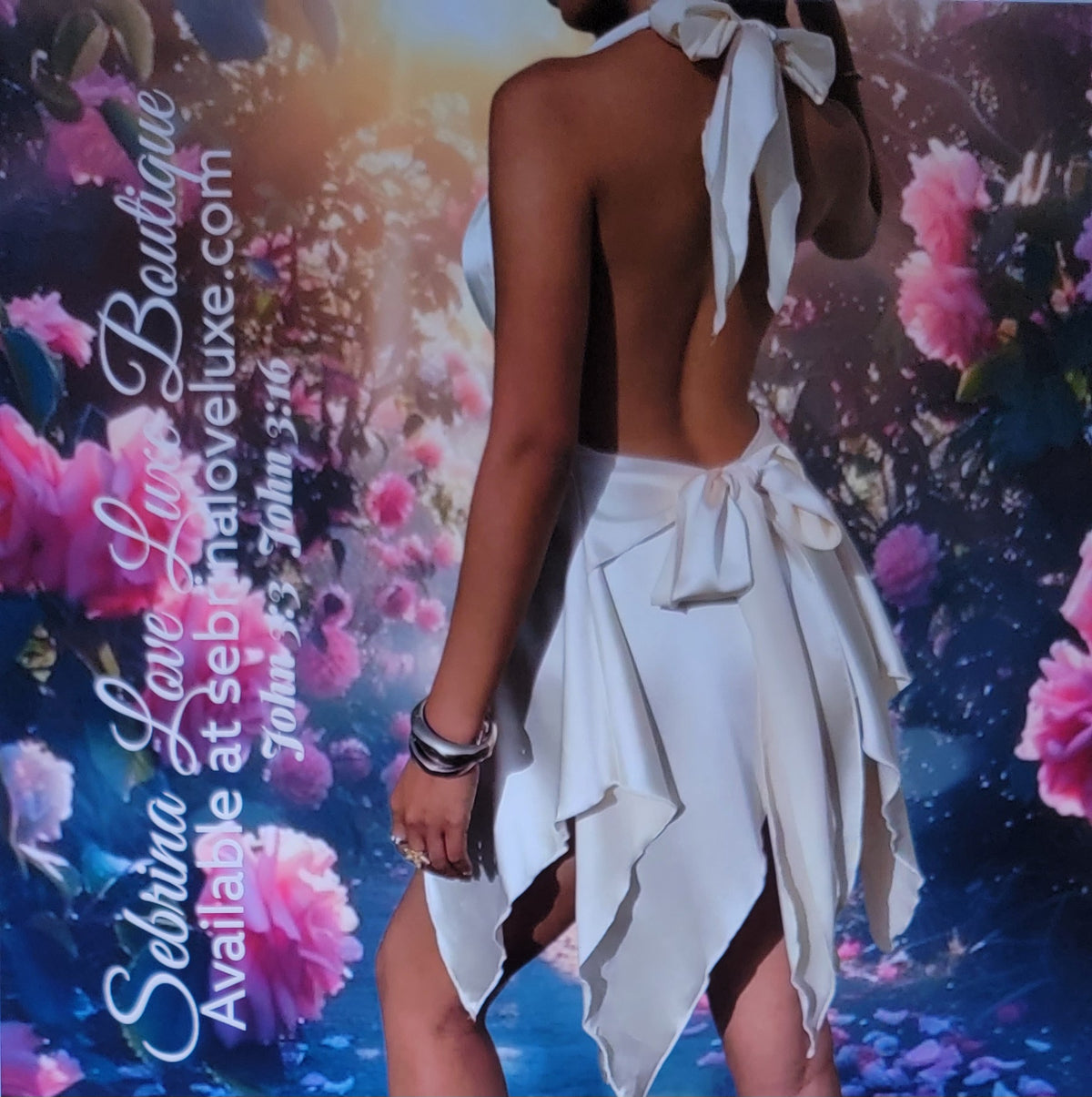 Luxe Ivory Satin Backless Halter Tie Handkerchief Top