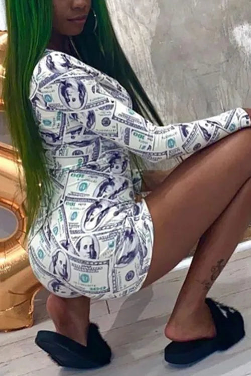 Sexy Green Dollar Bill Print Onesie Romper