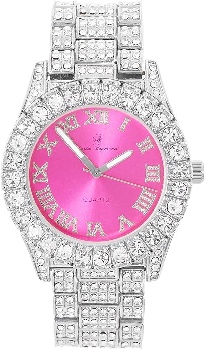 Elegant Silver & Hot Pink Diamante Crystal Bling Watch