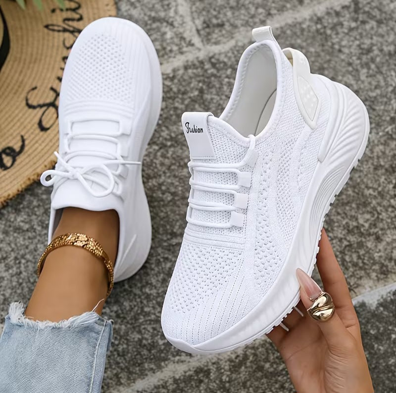Cute White Breathable Knit Sneakers