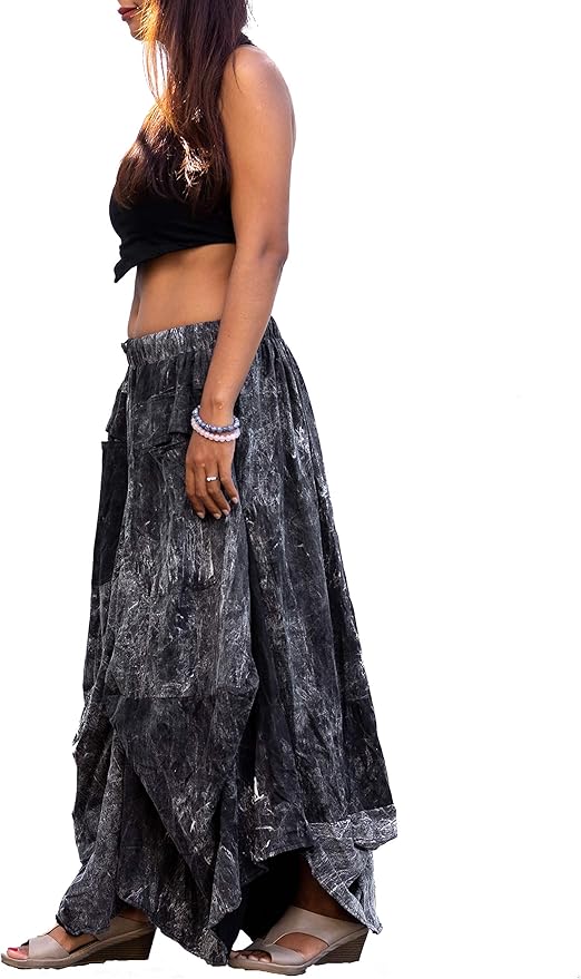 Romantic Boho Black & Gray Maxi Skirt