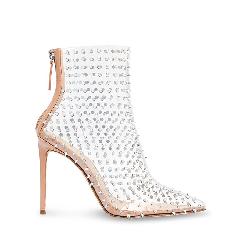 Clear Transparent Silver Spiked Ankle Boots