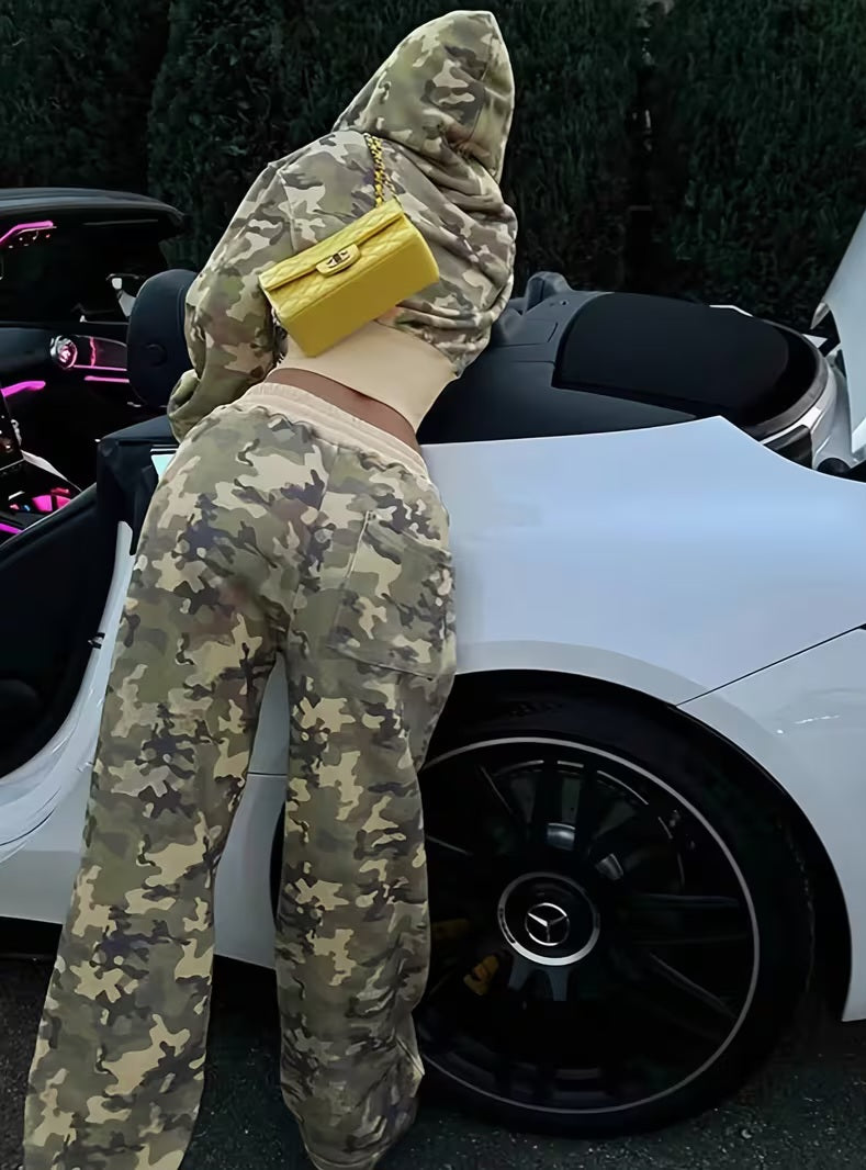 Cool Military Inspired 2pc Green/Khaki Camouflage Print Jogger Set
