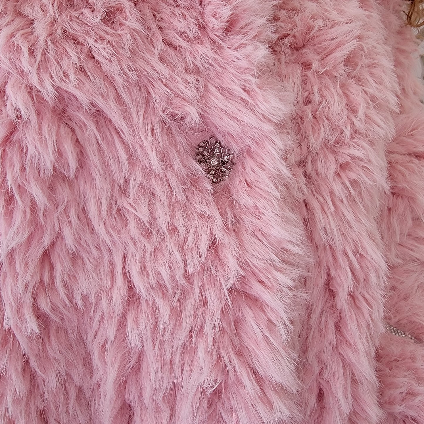Baby Pink Faux Fur Rhinestone Crystal Embellished Coat