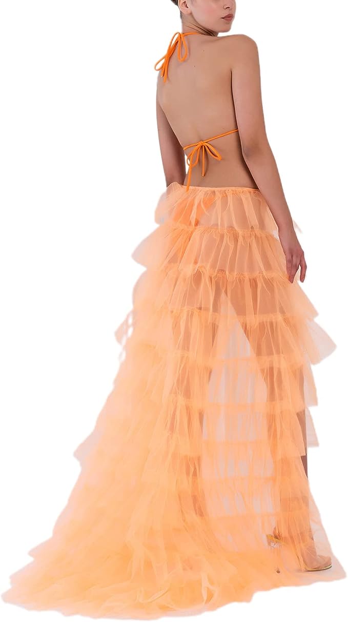 Romantic Ocean Blue Hi Low Ruffled Tulle Maxi Skirt Coverup Dress
