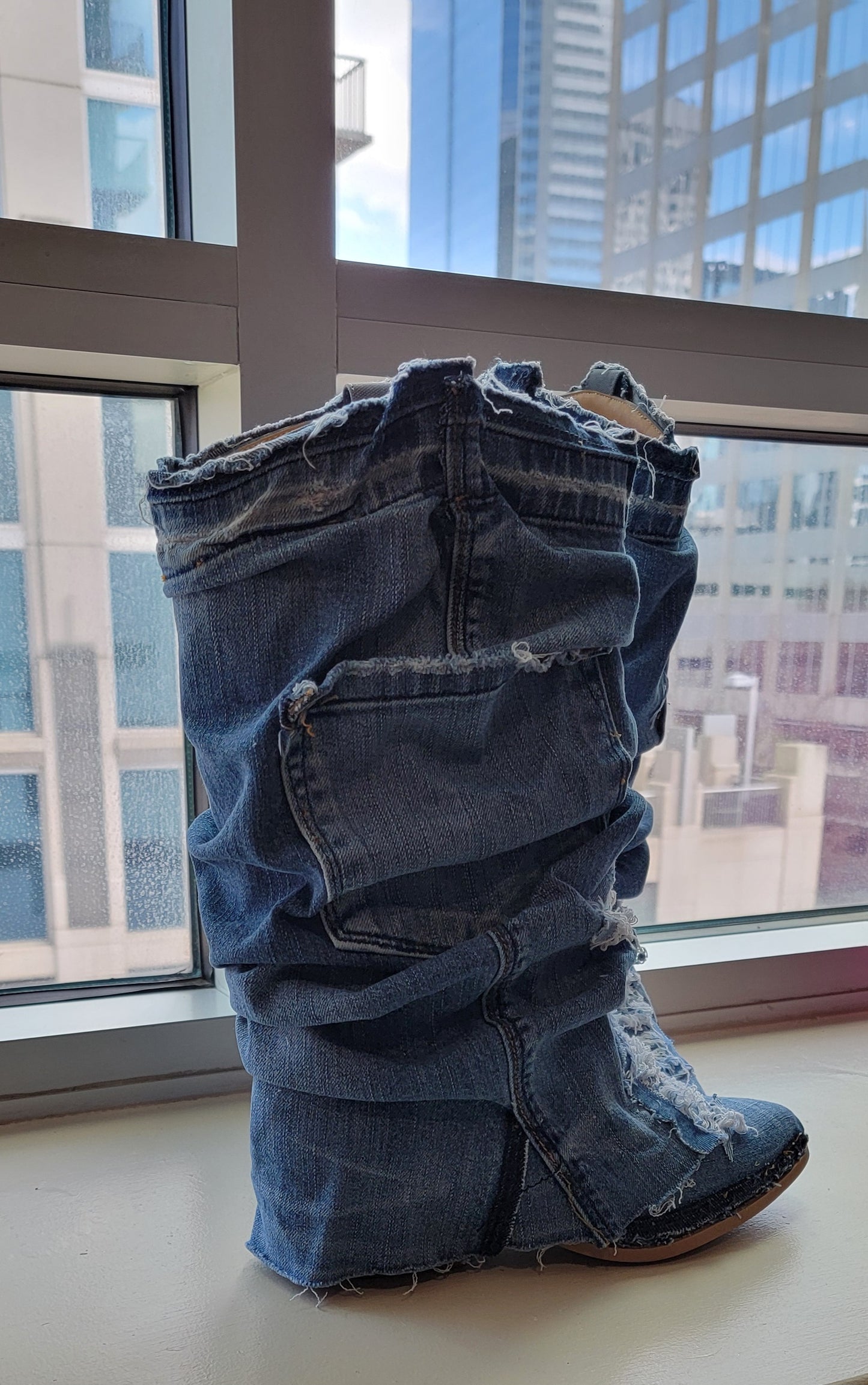 The "ARLOWE" Boho Distressed Denim Slouchy Western Boots