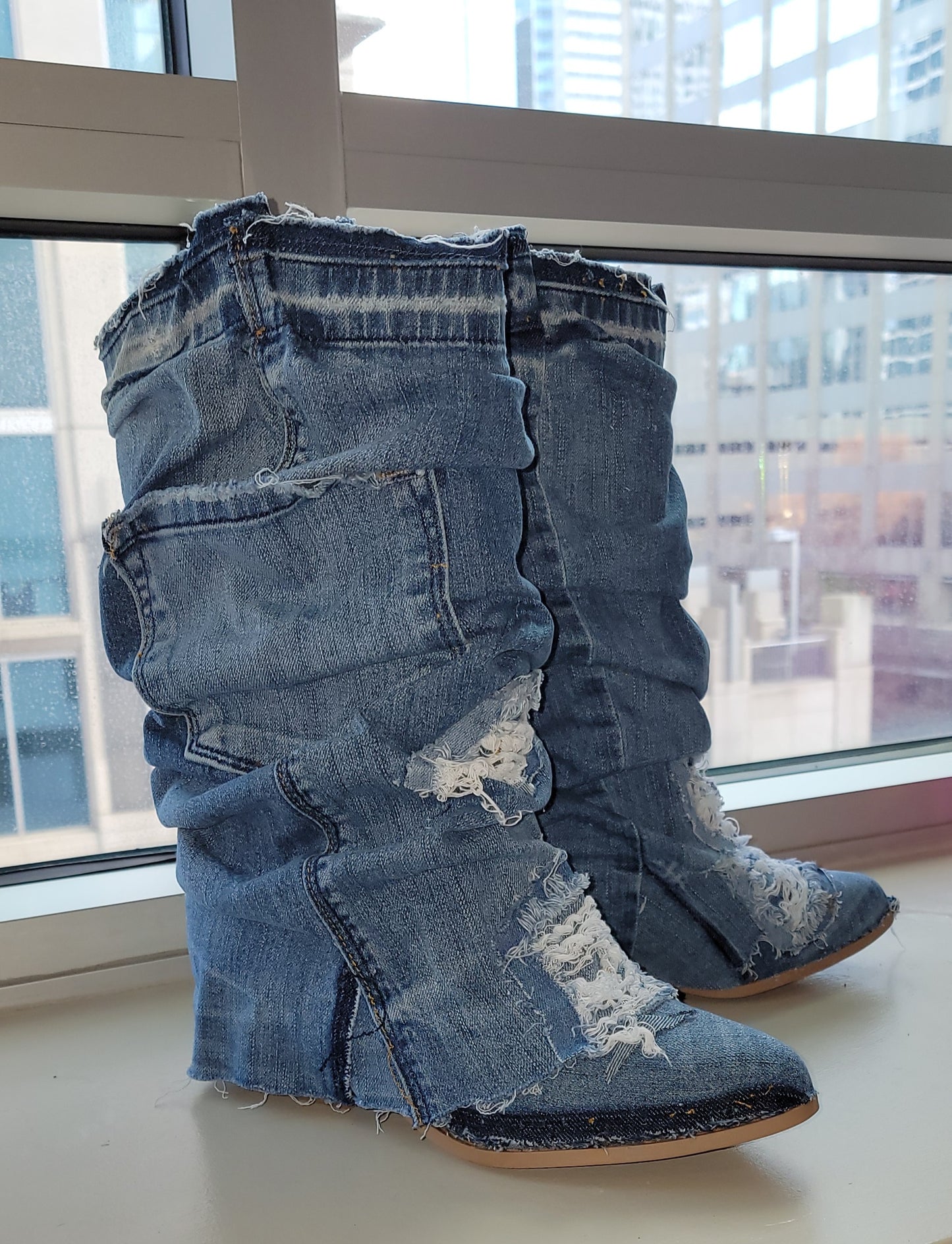 The "ARLOWE" Boho Distressed Denim Slouchy Western Boots