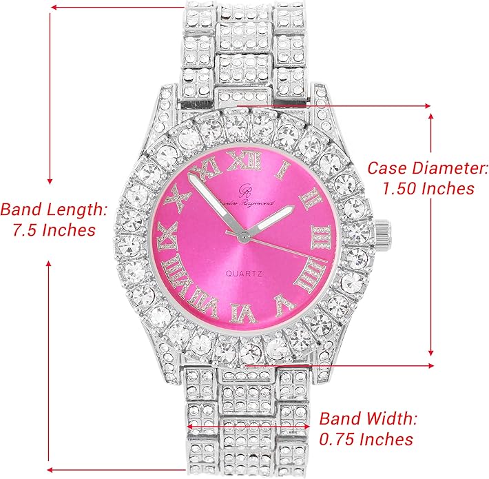 Elegant Silver & Hot Pink Diamante Crystal Bling Watch