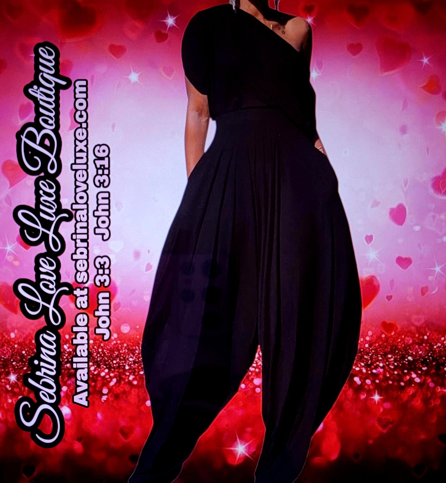 Exotic Black Off The Shoulder Top & Harem Pants Set
