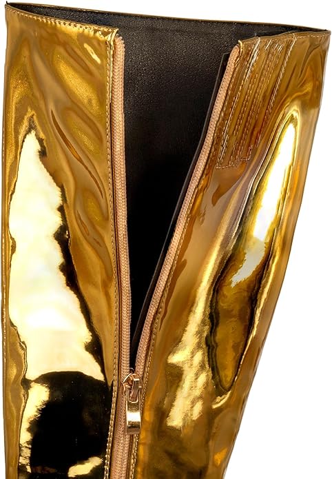 Sexy Metallic Golden Mirror Scoop Wedge Knee Boots