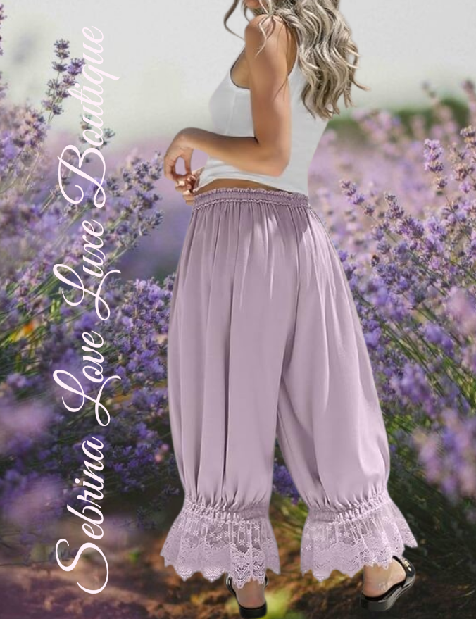 Romantic Victorian Inspired Lavender Boho Wide Leg Pantaloon Bloomer Harem Pants