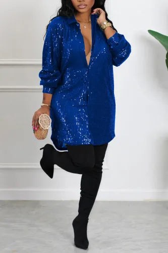 Green Sequin Shirt Dress