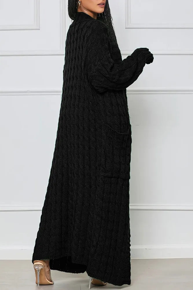 Cozy Black Cable Knit Maxi Sweater