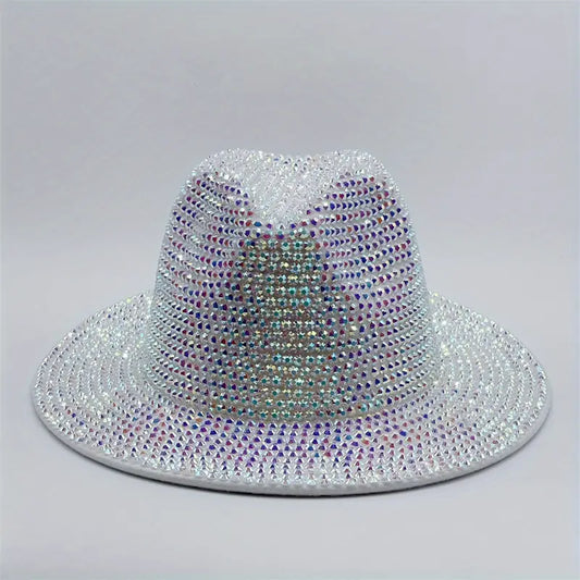 White Rhinestone Fedora Hat