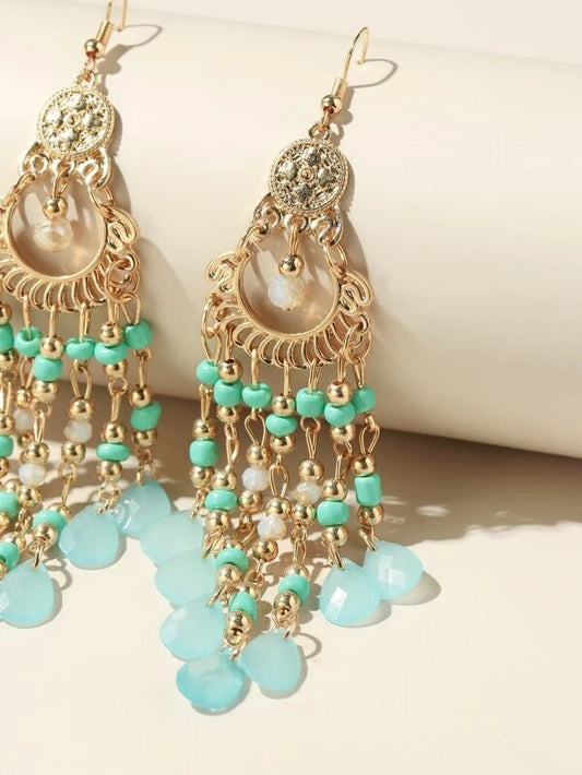 Mint & Gold Color Vintage Inspired Earrings