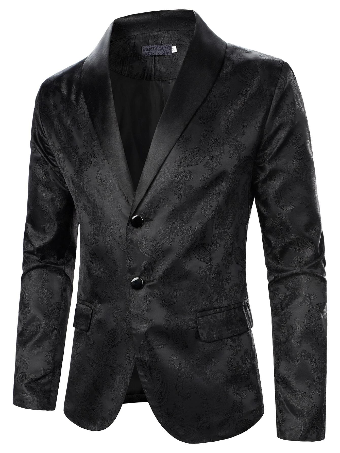 Men's Black Paisley Jacquard Blazer Dinner Jacket