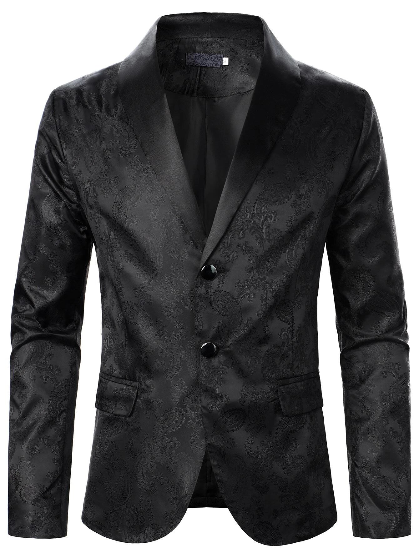 Men's Black Paisley Jacquard Blazer Dinner Jacket