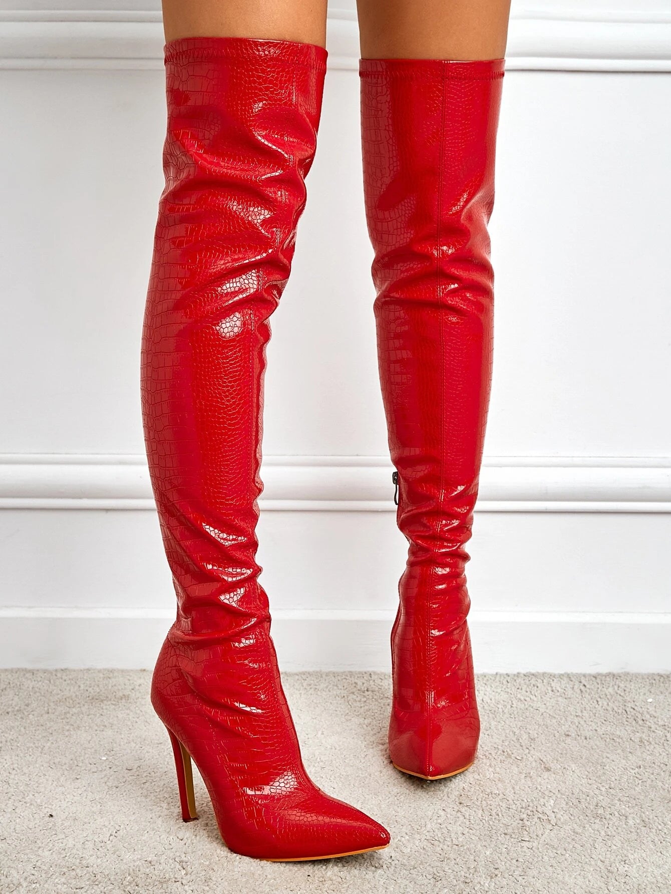 Sexy Gothic Romance Red Patent Croc Print Boots