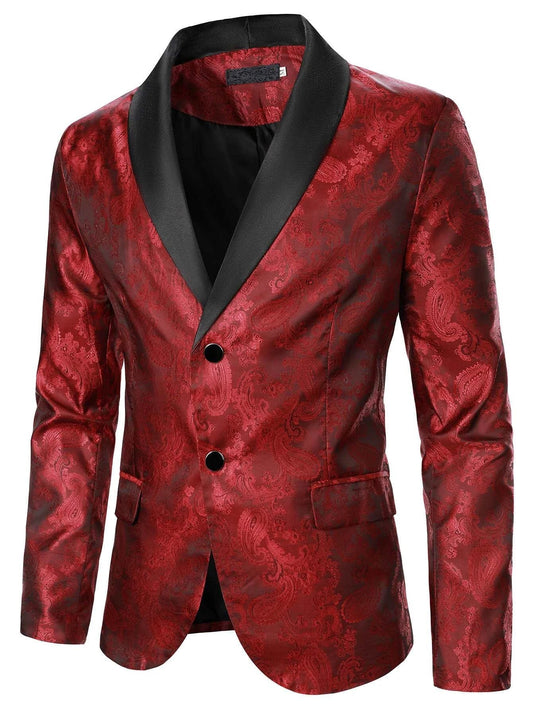 Men's Deep Red Paisley Jacquard Blazer Dinner Jacket