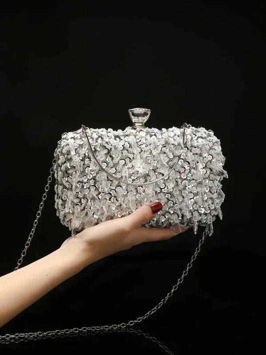 Beautiful Silver Beaded Cocktail Purse