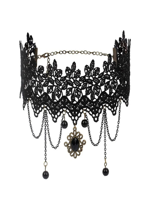 Gothic Romance Victorian Inspired Black Lace Choker Necklace